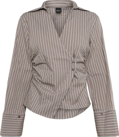 Gina Tricot Wrap Shirt BEIGE STRIPE XS