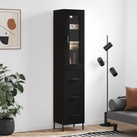 vidaXL Highboard svart 34,5x34x180 cm konstruert tre 8720845486648