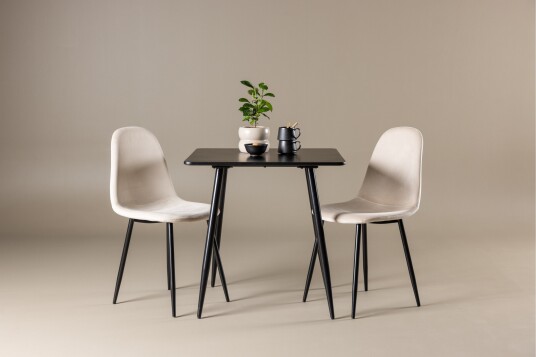 Polar Spisegruppe 75 cm Kvadratisk med 2 Polar stoler Sort/Beige