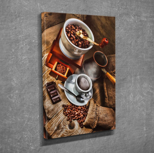 Lite lerretsbilde 30x40 cm Kaffeog sjokoladekomposisjon med ristede kaffebønner Brun / Beige / Svart