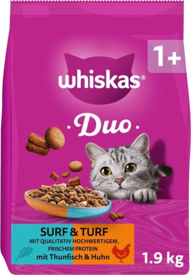 Whiskas 1+ Duo Surf & Turf Tørrfôr Til Voksne Katter Tunfisk Og Kylling 3 X 1.9 kg Whiskas 1+ Duo Surf & Turf Tørrfôr Til Voksne Katter Tunfisk Og Kylling 3 X 1.9 kg