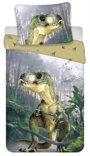 Licens Sengetøy med dinosaurmotiv 140x200 cm - Sengesett i 100 % bomull - Vendbart dynetrekk