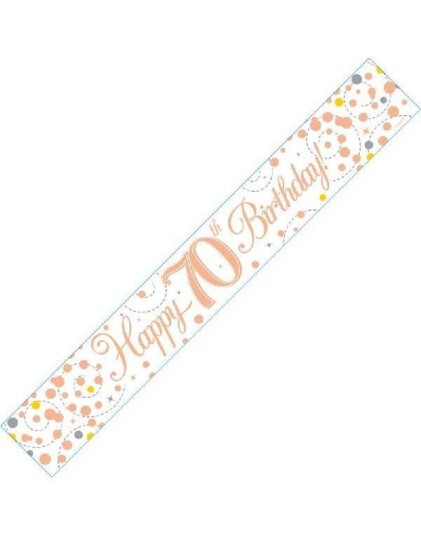 Happy 70th Birthday 2,7 Meter Hvit og Rosegull Holografisk Banner