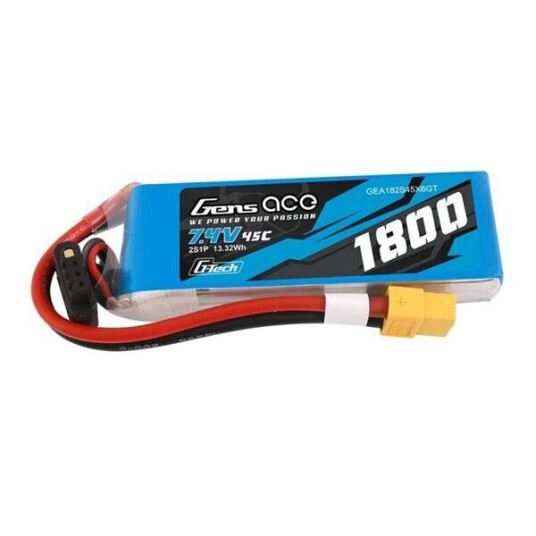Gens Ace 1800mAh 2S LiPo RC-Batteri 45C med XT60