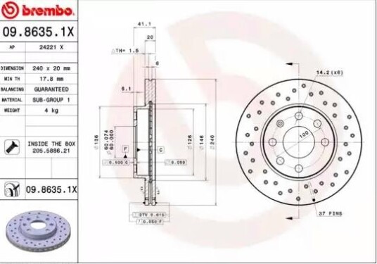 Bremseskive BREMBO 09.8635.1X Bremseskive BREMBO 09.8635.1X
