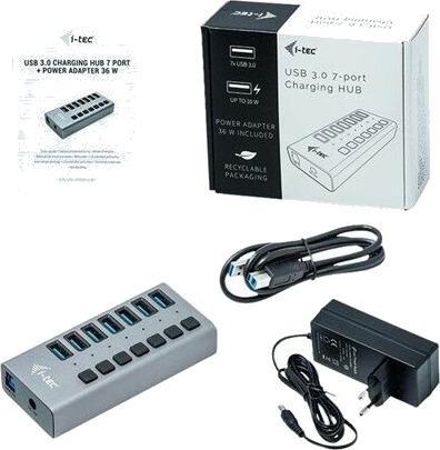 I-Tec USB 3.0 Charging HUB 7 port + Power Adapter 36 W USB-hub - 7 porter - Grå I-Tec USB 3.0 Charging HUB 7 port + Power Adapter 36 W USB-hub - 7 porter - Grå