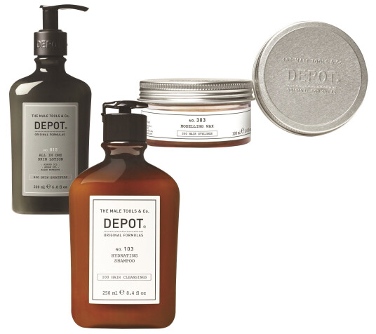 Depot No. 103 Hydrating Shampoo 250 ml + Depot No.815 All In One Skin Lotion 200 ml + Depot No. 303 Modelling Wax 100 ml