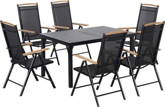 Sammenleggbar Hage Sittegruppe 6 Pers Svart
