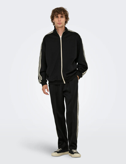 ONLY & SONS Onsriber Rlx Ls Zip Stripe Track Sweat   Black   M