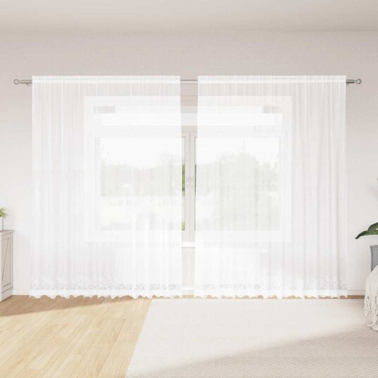 Gardiner med gardiner Blomster Hvit 300 x 240 cm Polyester