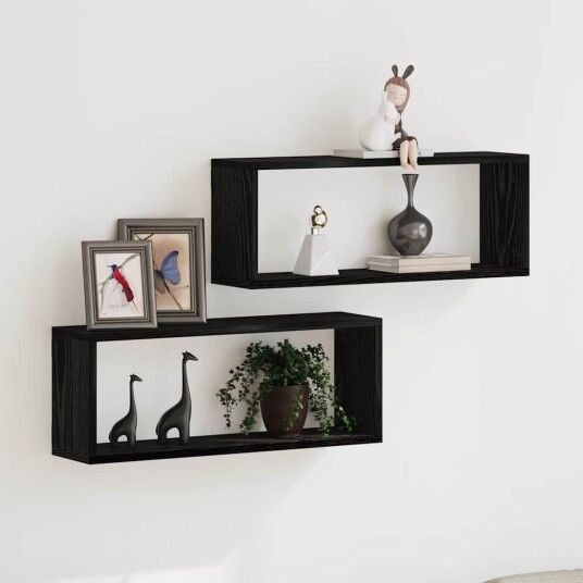 Vegghyller 2 Pakke Svart Eik 60x15x23 cm Laget av Konstruert Tre