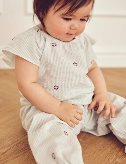 Müsli Seersucker Stripe Frill S/S T Baby   Green   80
