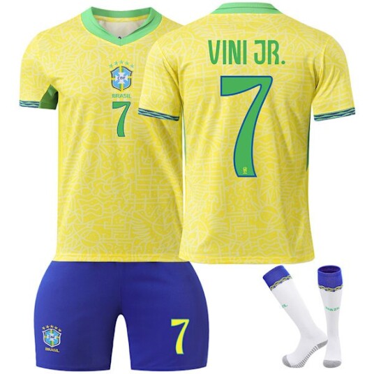 2425 Brasil Fotballdrakt Nr. 10 Neymar 7 Vinicius 9 Charlison Fotballdraktsett for Voksne og Barn No.7 VINI JR. 24