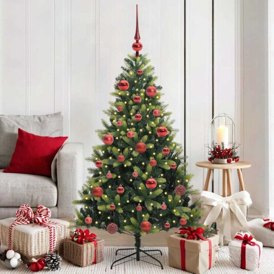  Kunstig Hengt Julegran med 150 LED lys grønn 150 cm PVC og PE