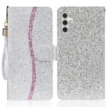 Samsung Galaxy A15 Stilig glitter lommebokveske   Sølv