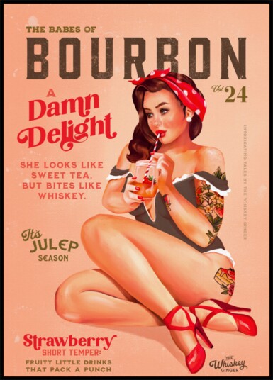 Bourbon Babes Vol 22 Vintage Pinup Girl Drinking A Cocktail Plakat / 50x70