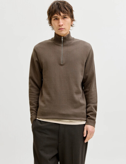 Jack & Jones Jprblamilano Spring Knit Half Zip   Brown   XL