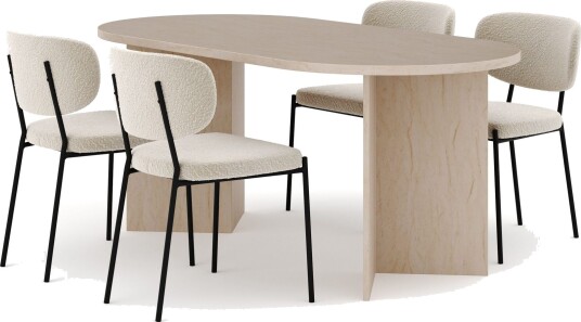 Dano Spisebord 180 cm med 4 Gemmiano Spisestoler - Travertin / Hvit Bouclé