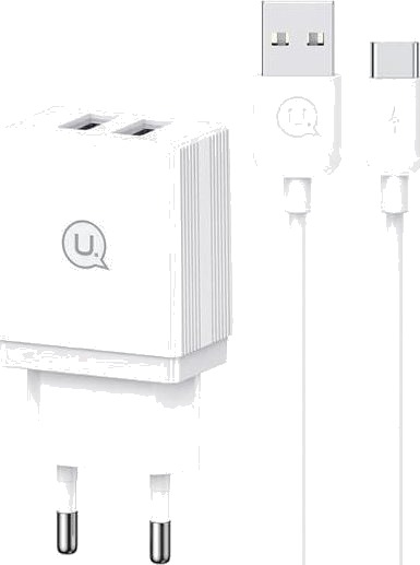 Usams Vegglader 2Xusb-A + Kabel Usb-C/Usb-A Hurtiglading Hvit Serie Hc Hcxltz03