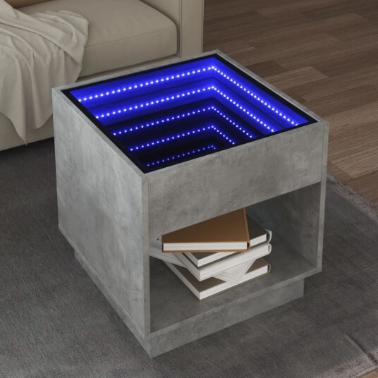 Salongbord med Infinity LED betonggrå 50x50x50 cm 847654