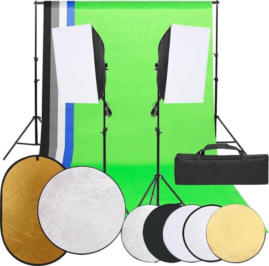 vidaXL Fotostudiosett med lyssett, bakgrunn og reflektor