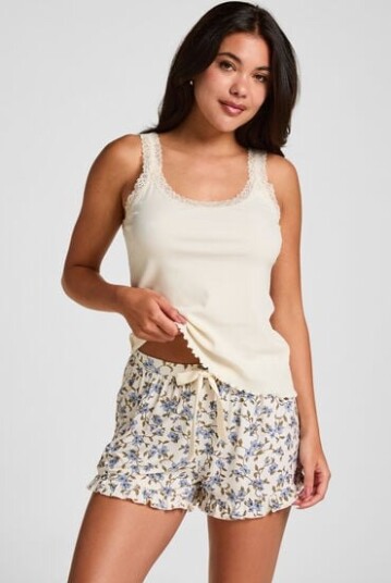 Hunkemöller Short Jersey Ruffle Print   Cream   M