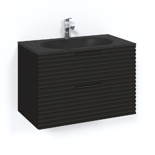 Macro Design Crown Stripe Servantskap 2-skuff - med Glasservant Svart eik / 80cm Glass Edge