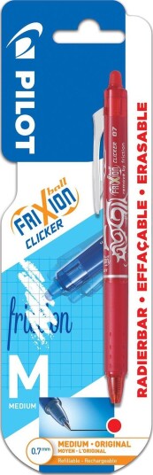Pilot FriXion Ball Clicker Penn viskbar, 0,7 mm Rød, Markere & markører