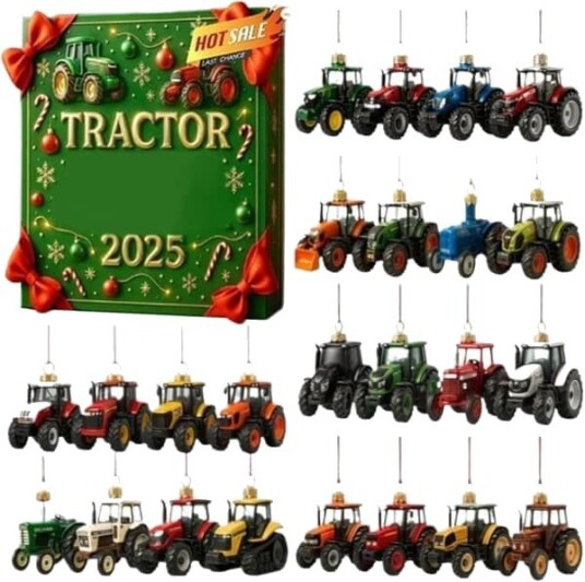 Auledio Traktor Adventskalender 2025 – 24 dagers julekalender med traktordekorasjoner for familie og barn