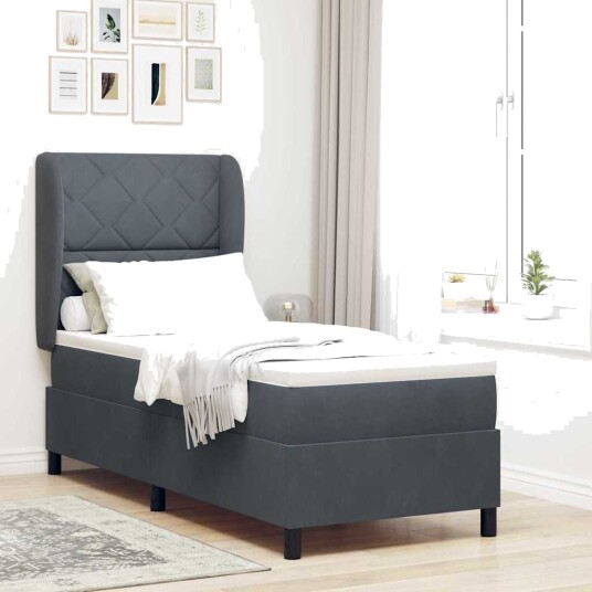 Box Spring Seng med Madrass Mørk Grå 80x200 cm Fløyel