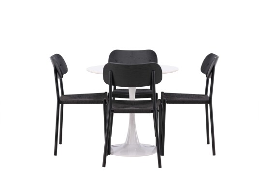 Venture Design Hamden & Polly spisegruppe Beige/svart 4 stoler & bord 80 cm