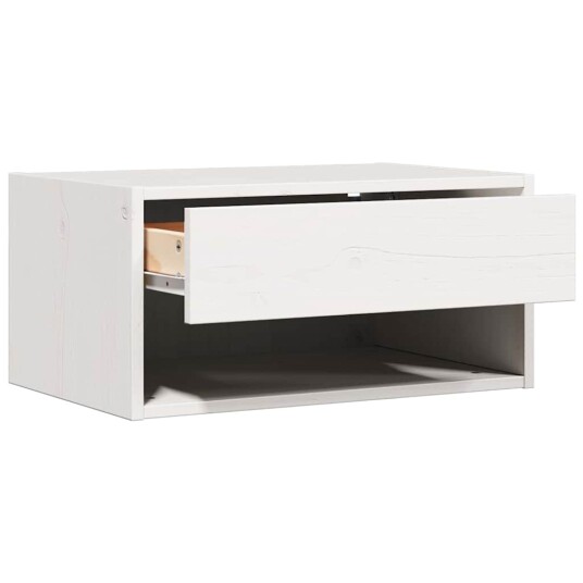 Vegghengt nattebord Hvit 50 x 32,5 x 24 cm Massiv furu tre
