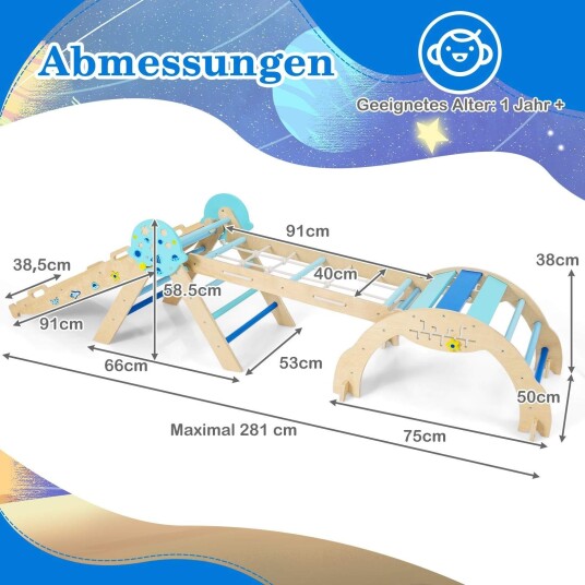 9 i 1 Montessori klatresett med sklie og tunnel