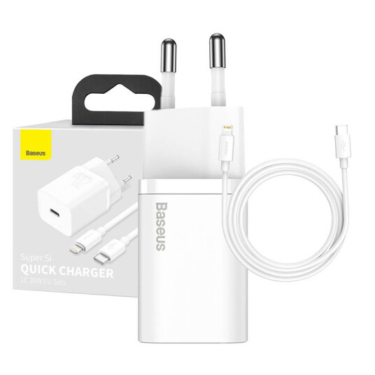 Baseus 20W USB-C Vegglader med Lightning-kabel - Hvit