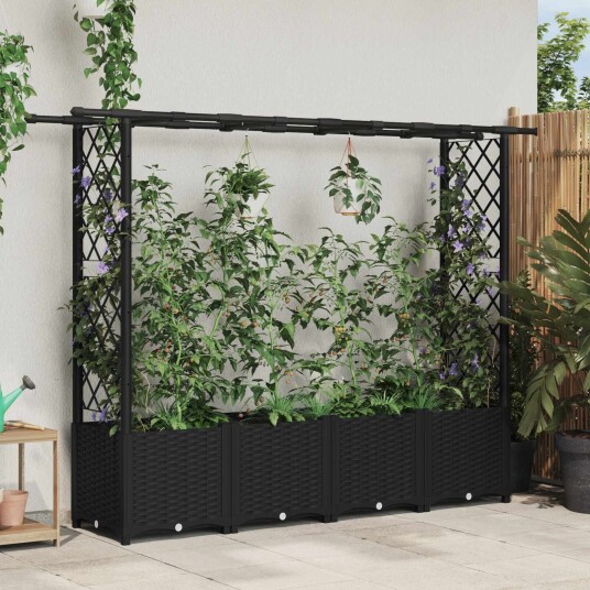 vidaXL Hevet Bed med Trellis og Tak Svart 203 x 40 x 136 cm PP