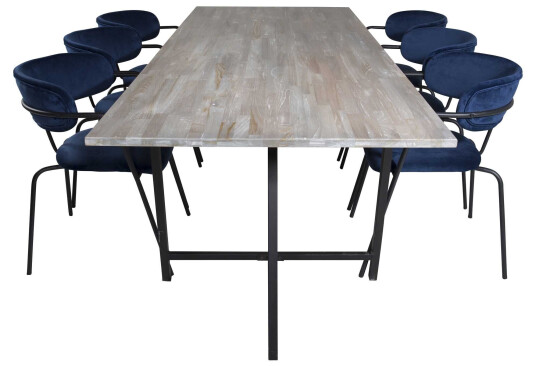 Venture Design Jepara & Arrow spisegruppe Grå/blå 6 st stoler & bord 250 x 100 cm