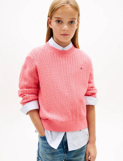 Tommy Hilfiger Pointelle Cable Sweater   Pink   46