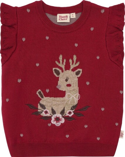 Hust and Claire Vest   Strikk   HCEllie   Teaberry   Hust and Claire   3 år (98)   Vest Bordeaux Rød