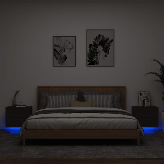  Vegghengte nattbord med LED-lys 2 stk svart 8721012253995