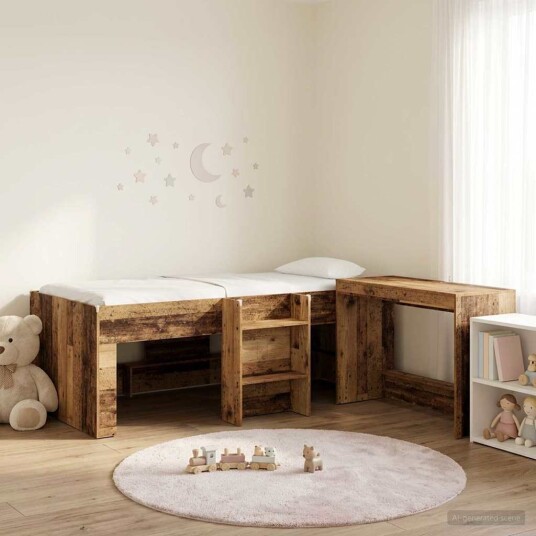  Sengeramme med Skrivebord Gammelt tre 90 x 200 cm
