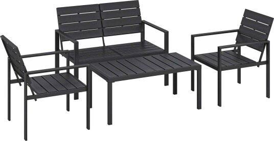 Utendørs loungesett for 4 – sofa stoler bord svart