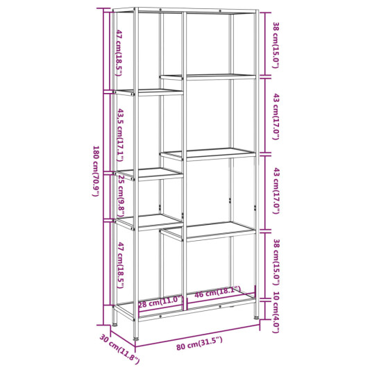 vidaXL Bokhylle 80x30x180 cm st?l og konstruert tre