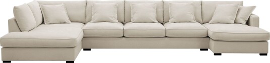 Rossita Lyx 6 seters høyrevendt U formet ekstra dyp sofa med divan og sjeselong i stoff Beige