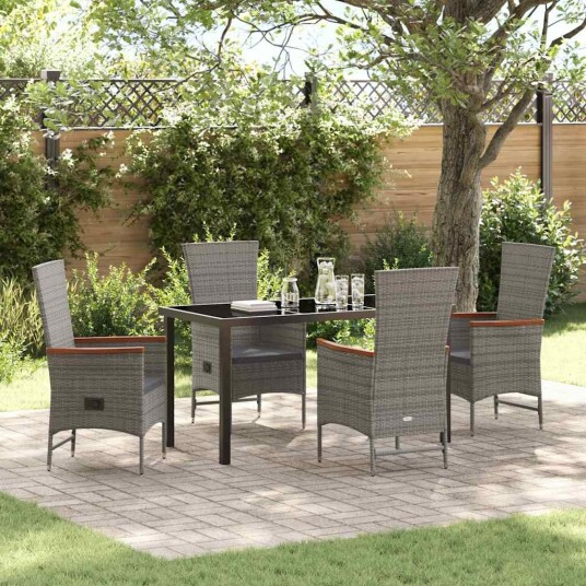 vidaXL Hage Spisegruppe med pute 5 pcs Grå polyrotting