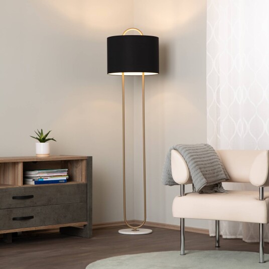 Avonni Gulvlampe LM-9112-1E marmorfot tekstilskjerm