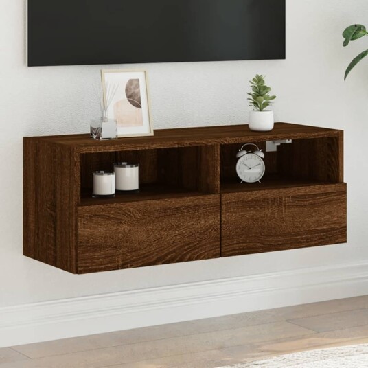 vidaXL Vegghengt TV-benk brun eik 80x30x30 cm konstruert tre 8721012254640