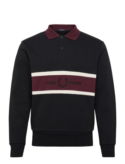 Fred Perry Embroidered Panel Collared Black XL