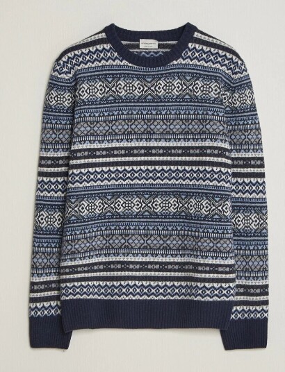 Morgano Wool/Cashmere Fair Isle Knitted Crewneck Navy