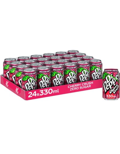 24 stk Dr. Pepper Cherry Crush Zero Limited Edition Sukkerfri Kirsebærbrus Helt Brett 24x330 ml USA 24 stk Dr. Pepper Cherry Crush Zero Limited Edition Sukkerfri Kirsebærbrus Helt Brett 24x330 ml USA