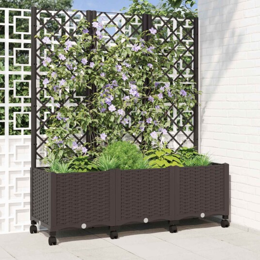 vidaXL Hageplanter med espalier og hjul Brun 120 x 40 x 146 cm PP